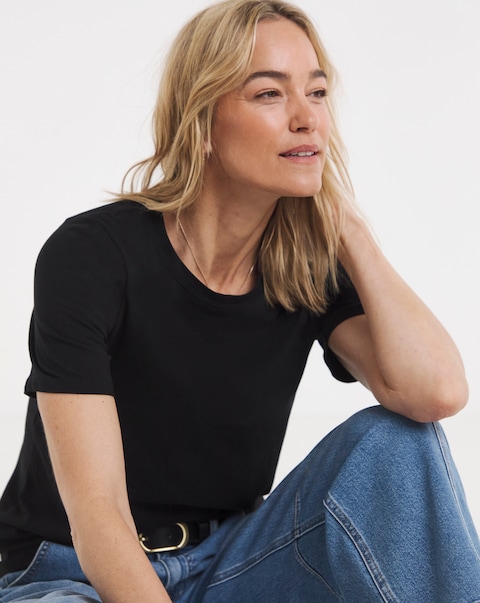 Pure Cotton Black Crew Neck Short Sleeve T-shirt