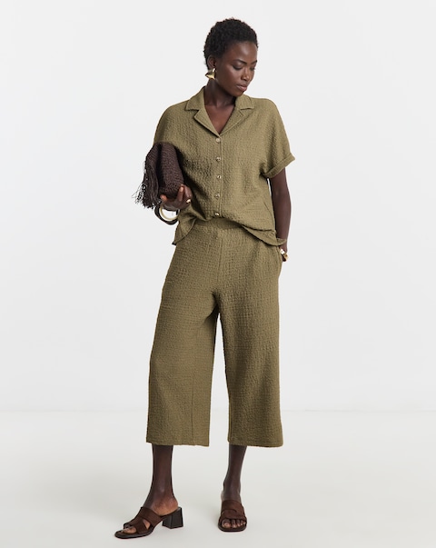Cropped Texture Wide Leg Trouser