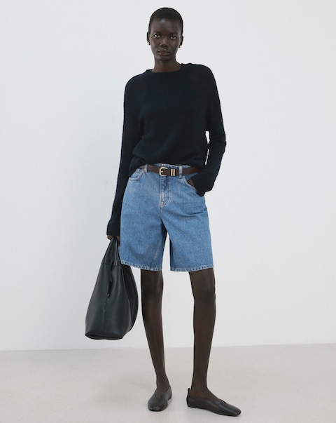 Mango High-Waist Straight-Fit Bermuda Denim Shorts