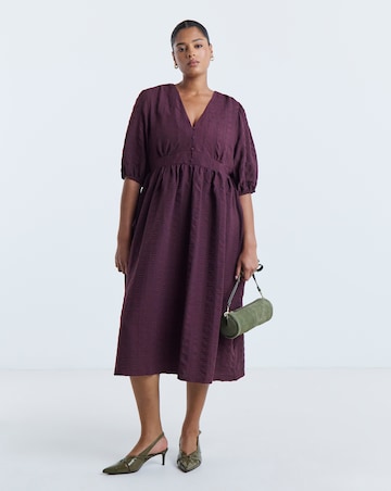 Simply Be Burgundy Textured Waist Detail Midi Dress