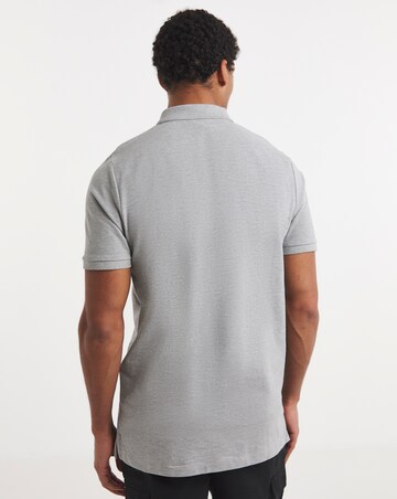 Pure Cotton Marl Pique Polo Long Length- Charcoal