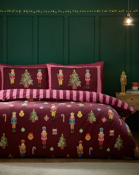 Catherine Lansfield Christmas Nutcracker Stripe Duvet Cover Set