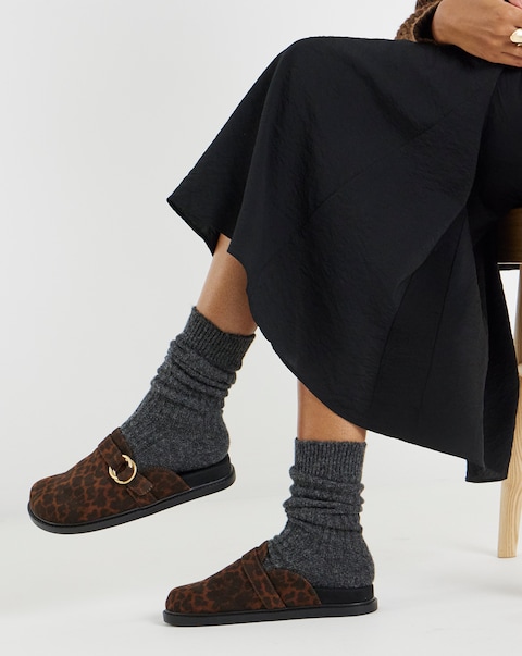 Penny Flat Buckle Mule Shoes - Wide Fit (E)