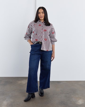 Simply Be Burgundy Stripe Embroidered Shirt