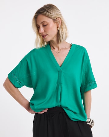 Crochet Trim Linen Mix Tunic Top