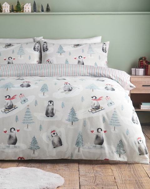 Catherine Lansfield Brushed Christmas Penguins Duvet Cover Set