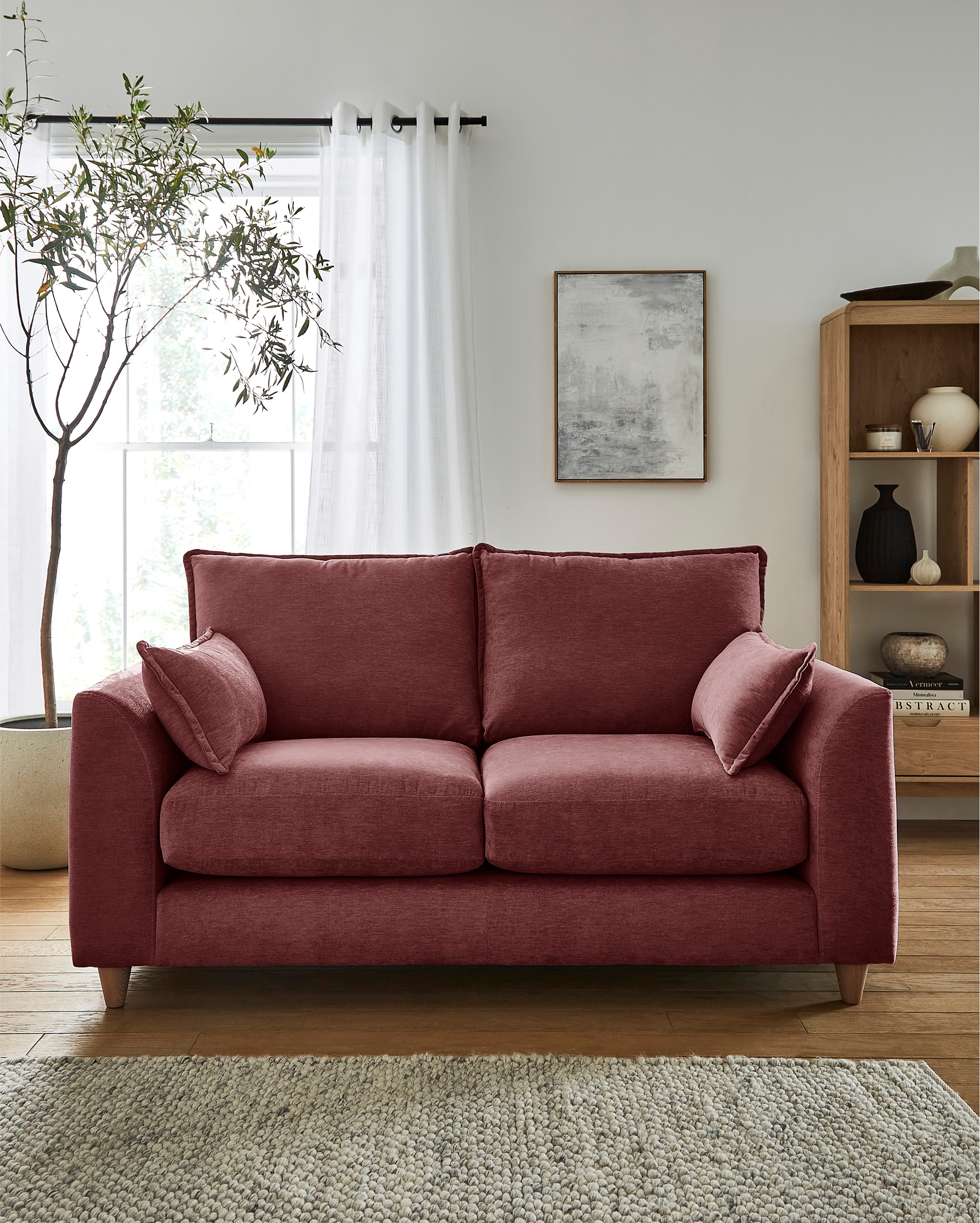 2 seater sofa in dusky red