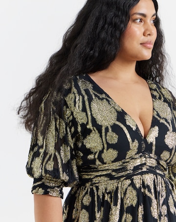 Simply Be Black and Gold Jacquard Maxi Dress