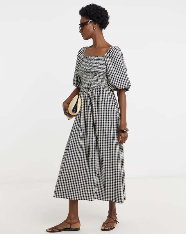 Check Shirred Dress