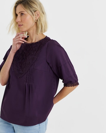 Broderie Insert Short Sleeve Top