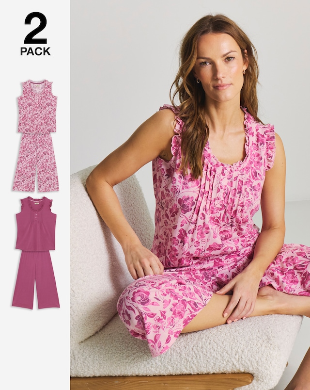 Julipa (2 Pack) Value Culotte Pyjama Sets Pink Mix