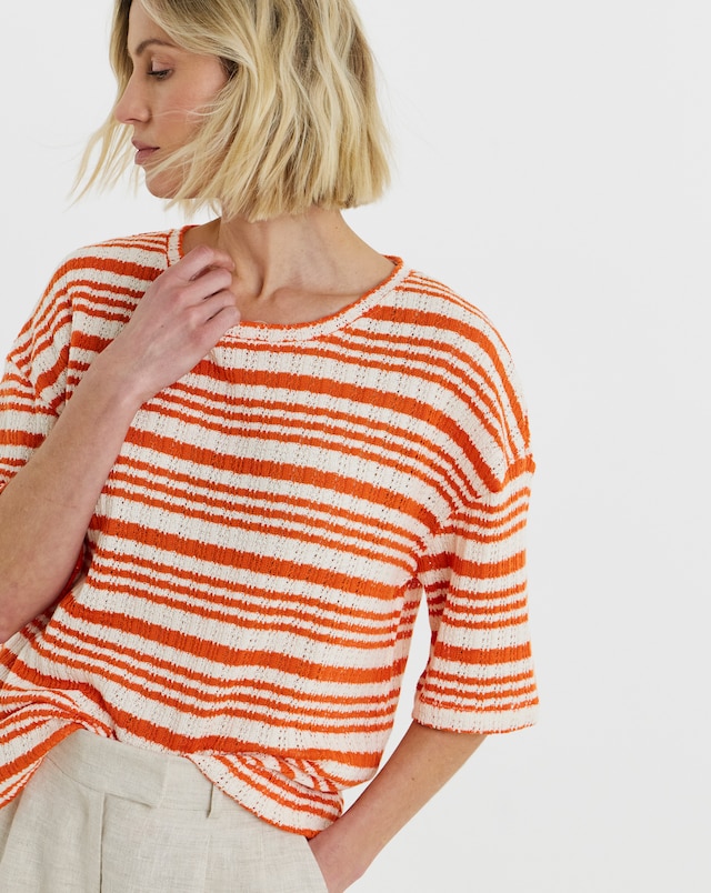 Textured Stripe Half Sleeve Top