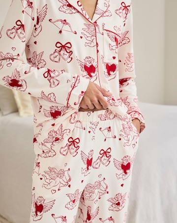 Chelsea Peers Classic Button Up Pyjama Set Valentines Cherub Print