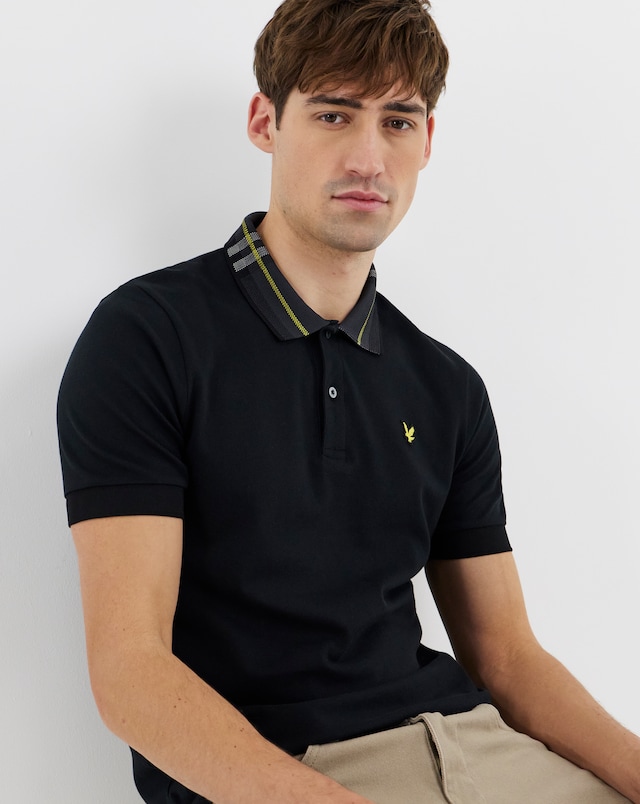 Lyle & Scott Tartan Collar Polo Shirt - Jet Black