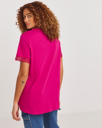 Pink Lace Trim Short Sleeve Longline Top