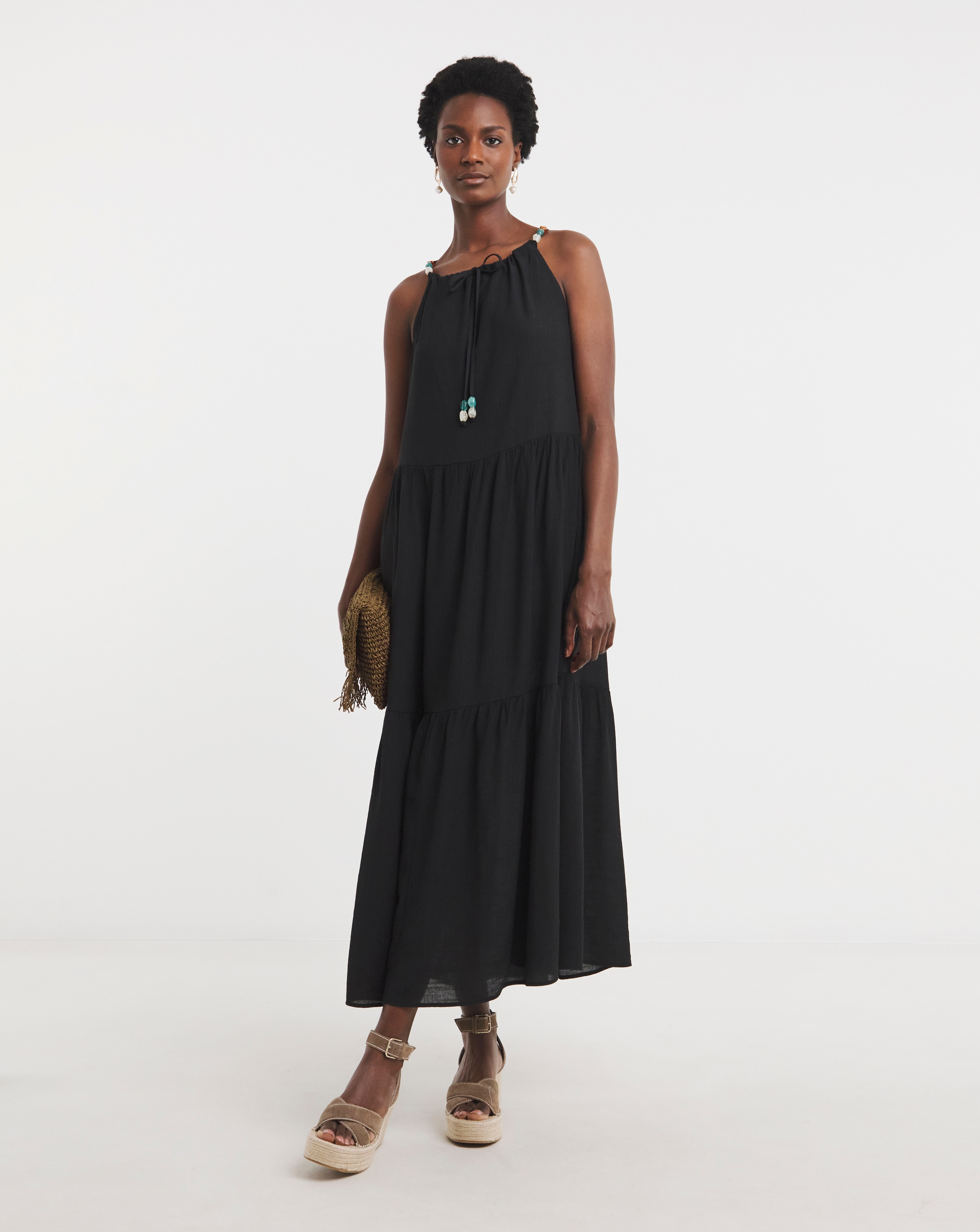 Yilon／ Neck HALTER NECK TIERED MAXI DRESSワンピース