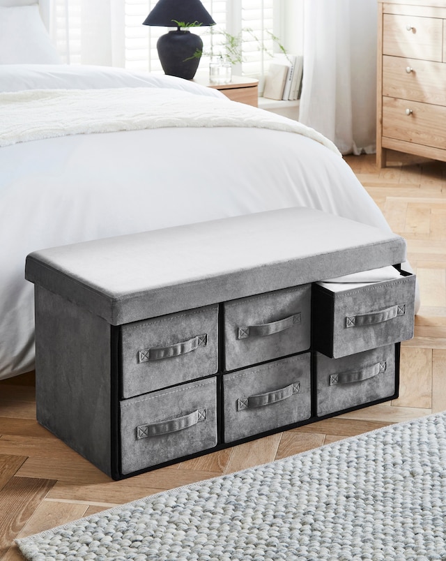 Foldable Velvet Drawer Ottoman