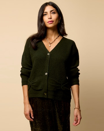 Little Mistress Khaki Bow Pocket Detail Cardigan