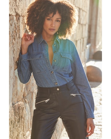 Sosandar Mid Blue Denim Utility Shirt