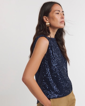 Navy Sequin Longline Tank Top