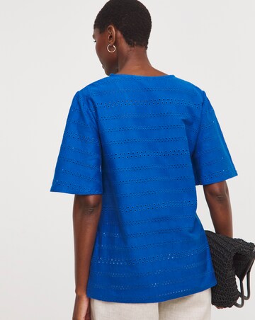 Blue V Neck Brioderie Angel Sleeve Top