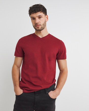 Pure Cotton V Neck T-Shirt Long- Cranberry