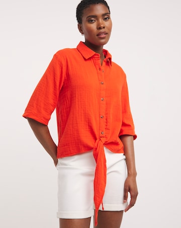 Tomato Cheesecloth Tie Front Shirt