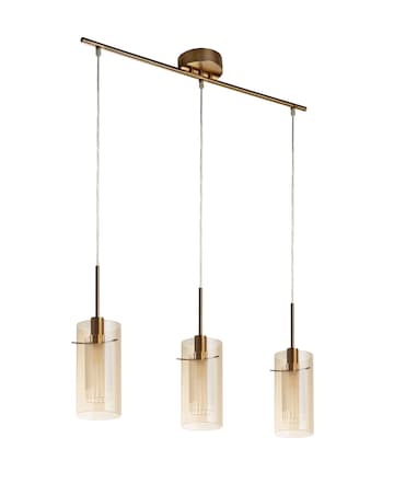 3 Light Bronze and Champagne/Frosted Double Glass Shade Ceiling Bar Pendant