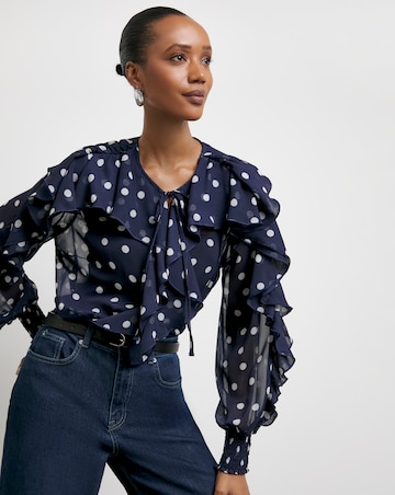 Joanna Hope Crinkle Chiffon Ruffle Blouse