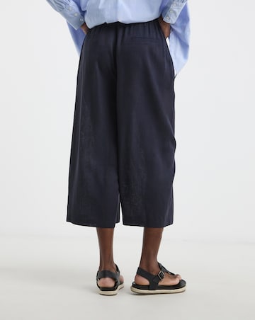 Navy Linen Mix Cropped Wide Leg Culottes