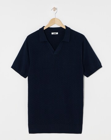 Navy Short Sleeve Textured Revere Knit Polo