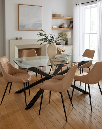 Bodie Black 6 Seater Dining Table with 6 Etta Faux Leather Chairs