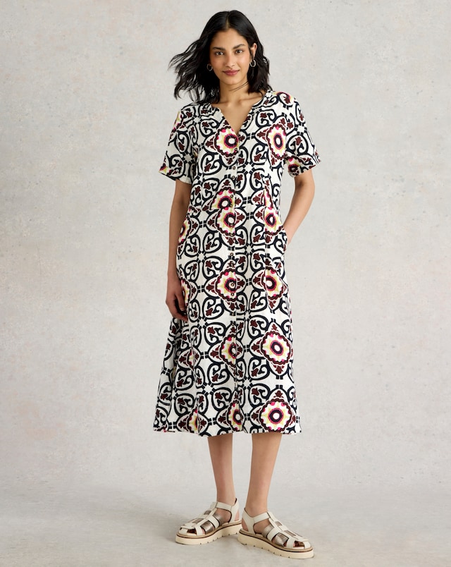 White Stuff Iris Printed Linen Shirt Dress