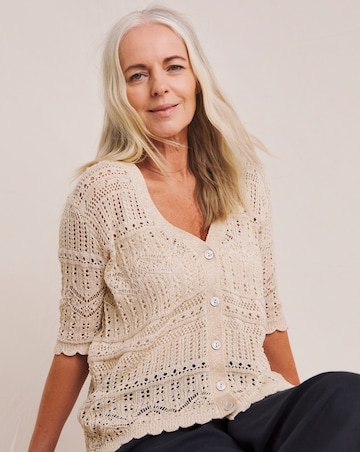 Julipa Pure Cotton Lurex Pointelle Short Sleeve Cardigan