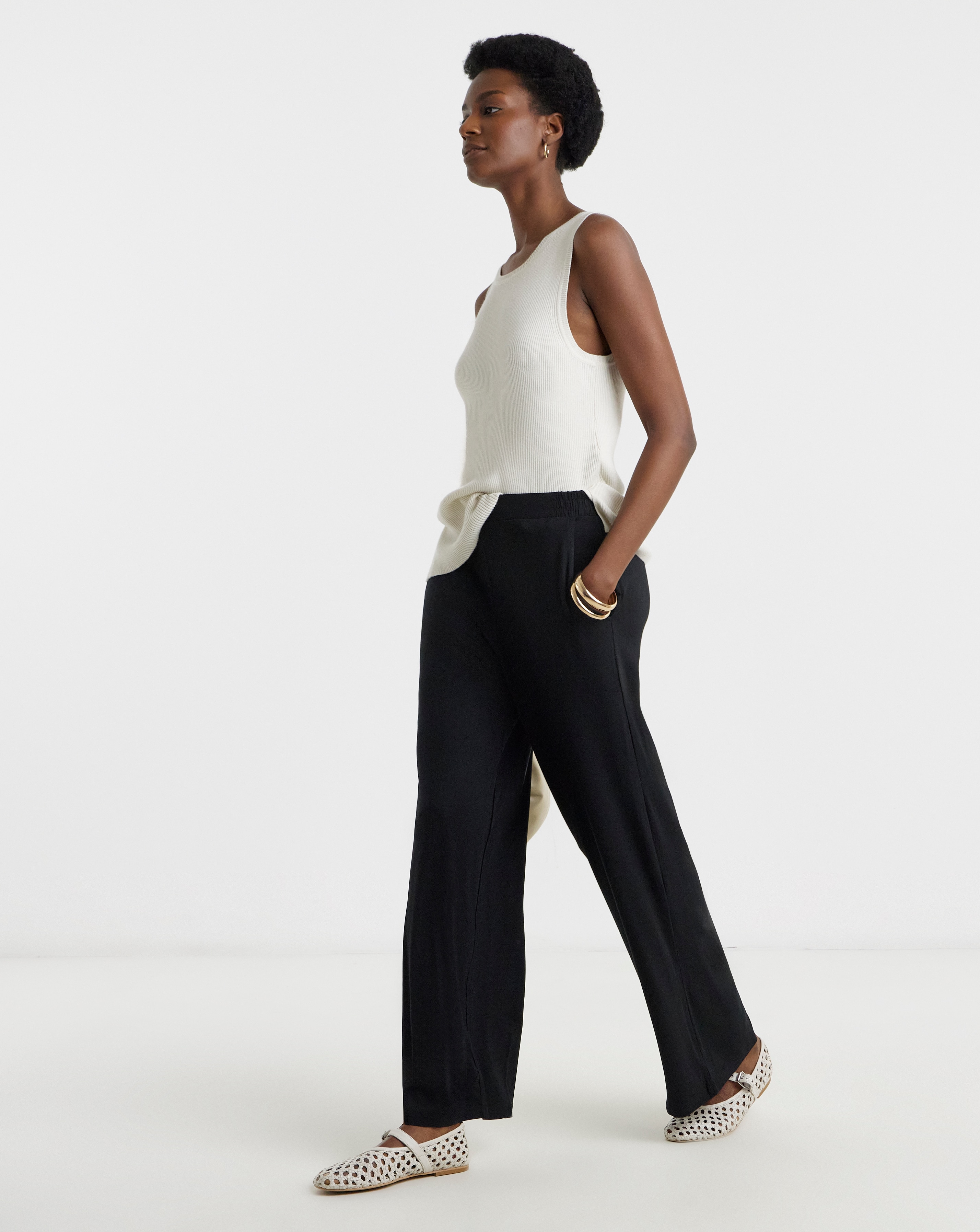 Black Jersey Wide Leg Trousers