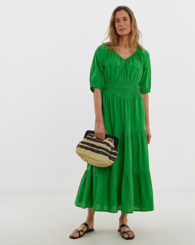 Crinkle Cotton Short Sleeve Maxi Dress