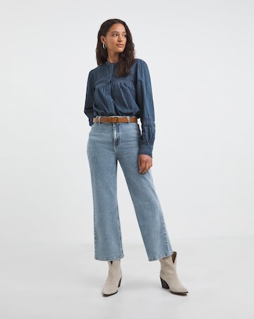 Mid Blue Lace Insert Denim Blouse