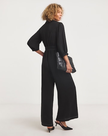 Zip Front Contrast Stitch Jumpsuit