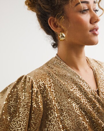 Closet London Sequin Velvet Puff Sleeve Dress