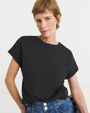 Black Longline Short Sleeve Curved Hem Top