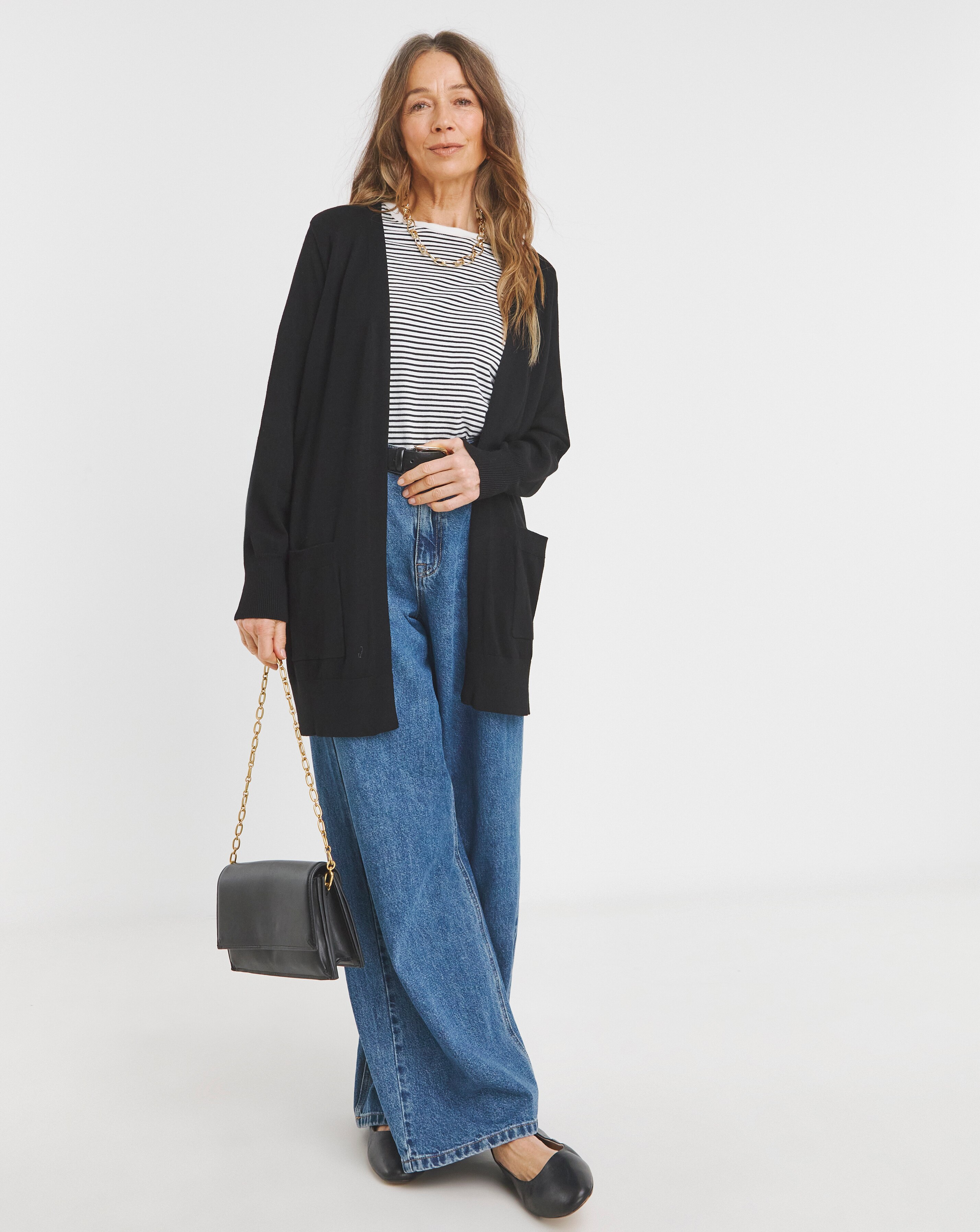 Fine Knit Black Longline Edge to Edge Cardigan