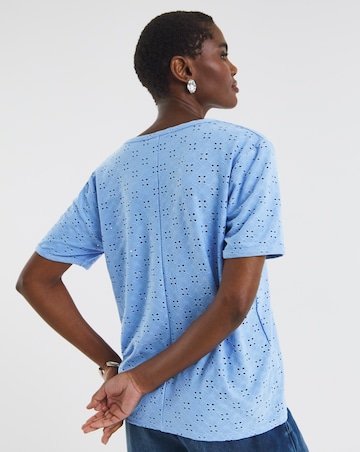 Blue V-Neck Broderie T-Shirt