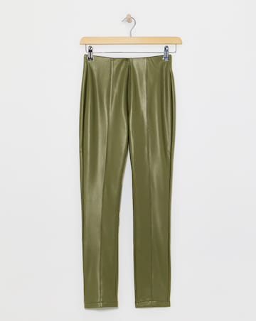 Dark Olive PU Leather Look Legging with Stretch