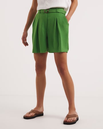 Apple Green Textured Belted City Shorts