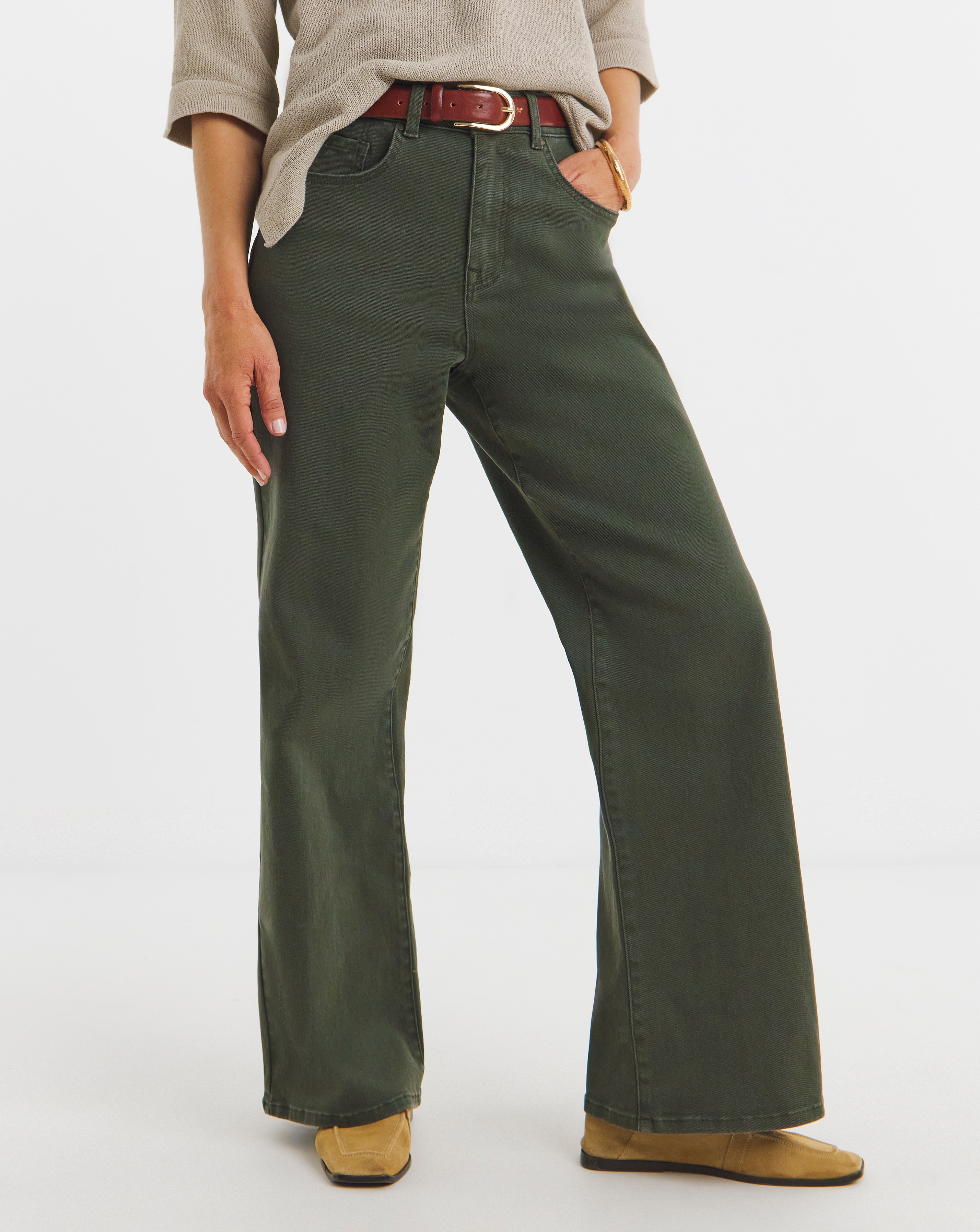 Khaki Authentic Wide Leg Jeans | JD Williams