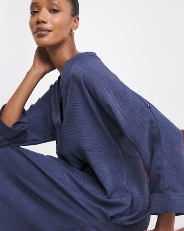 Collarless Placket Detail Smock Dress