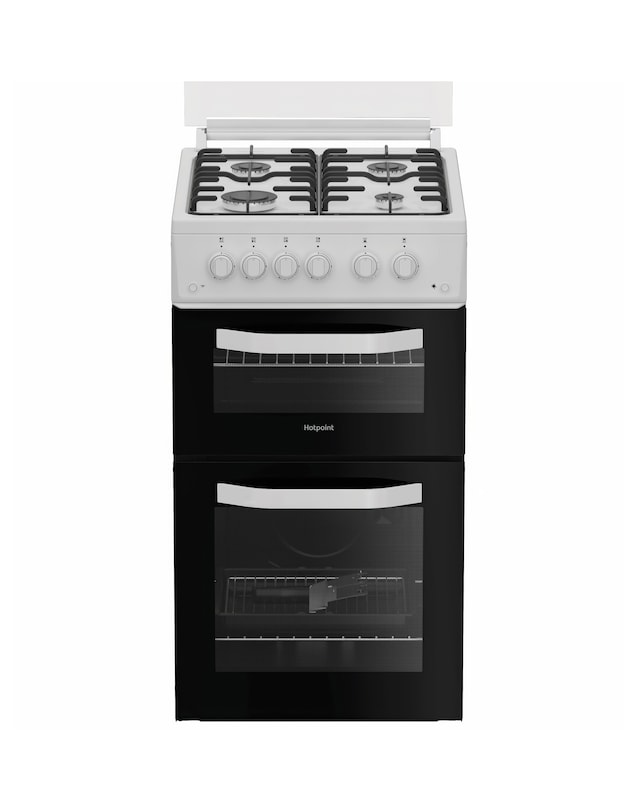 Hotpoint HTG5GCWL 50cm Gas Twin Cooker with Glass Lid - White