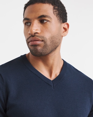 Cotton Knitted V Neck Jumper Long