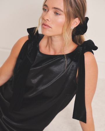 Simply Be Black Satin Shift Dress With Bow Straps