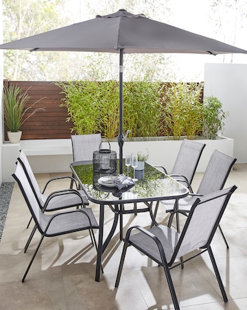 Malaga 6 Seater Dining Set with Parasol